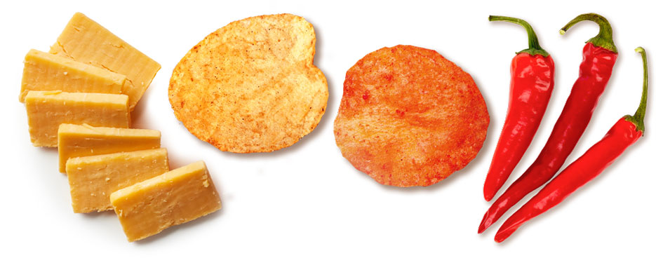 A cor natural em snacks e temperos tópicos